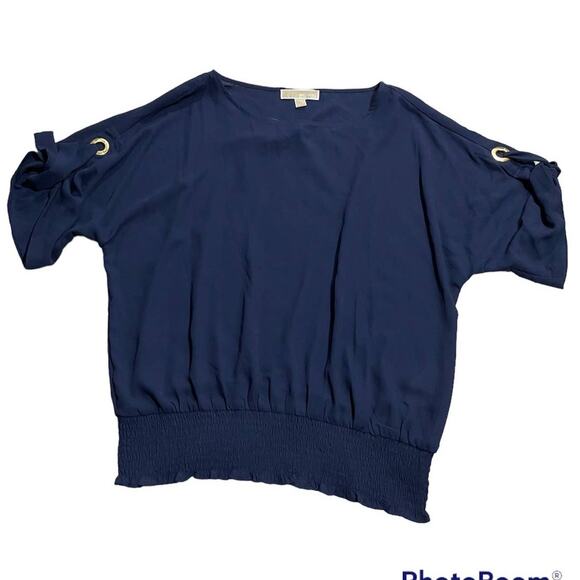 Michael Kors Womens Large Short Sleeve Tie At Sleeve Top Blue Bubble Waist - Picture 1 of 8